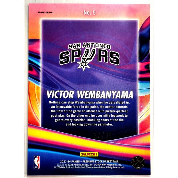 2023-24 NBA Hoops Premium Stock Anti-Gravity VICTOR WEMBANYAMA #5 Red Disco /99 - Picture 2 of 3